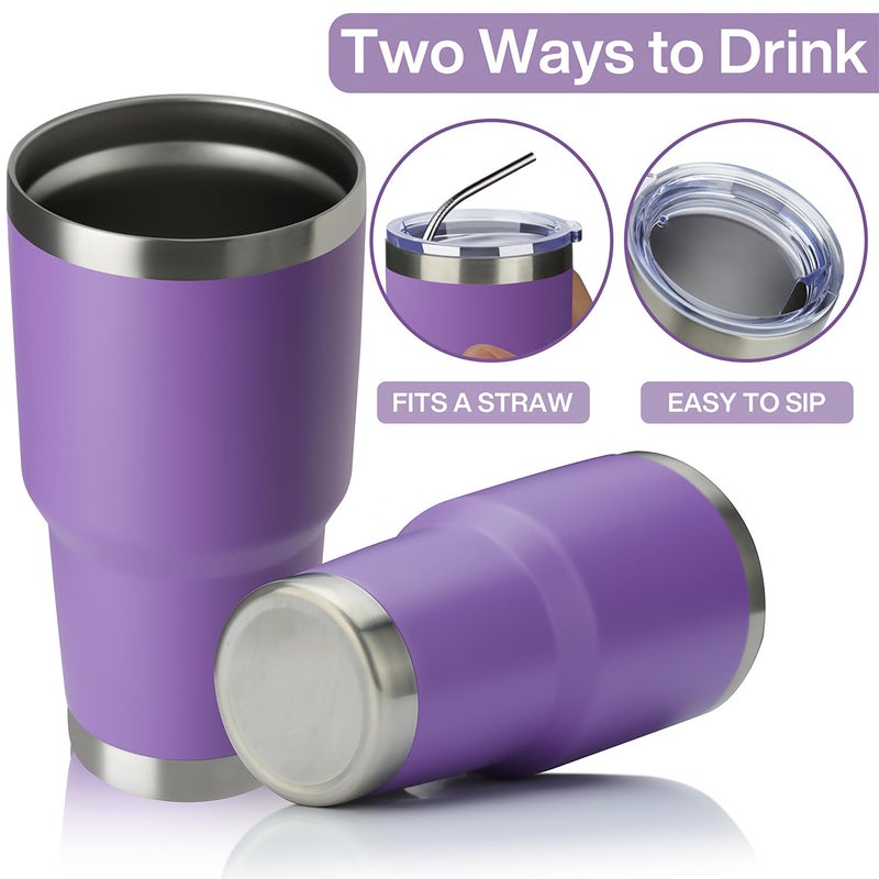 MEWAY 30oz Insulated Tumbler With Lids and Straws,Stainless Steel Double Vacuum Coffee Tumbler Cup, Brush, Durable Powder Coated Coffee Cup for Cold & Hot Drinks, Office, Travel(Purple,4 PACK) - Image 3